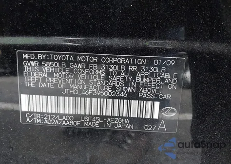 2009 Lexus Ls 460 z USA, uszkodzony, nr VIN JTHCL46F395002346